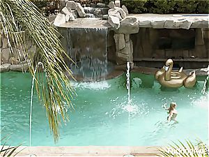 Neighbor's pool allures luxurious mermaid