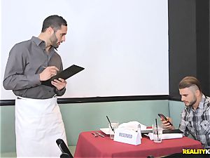 Waiter tucks his firm cock into insane brown-haired Dani Daniels